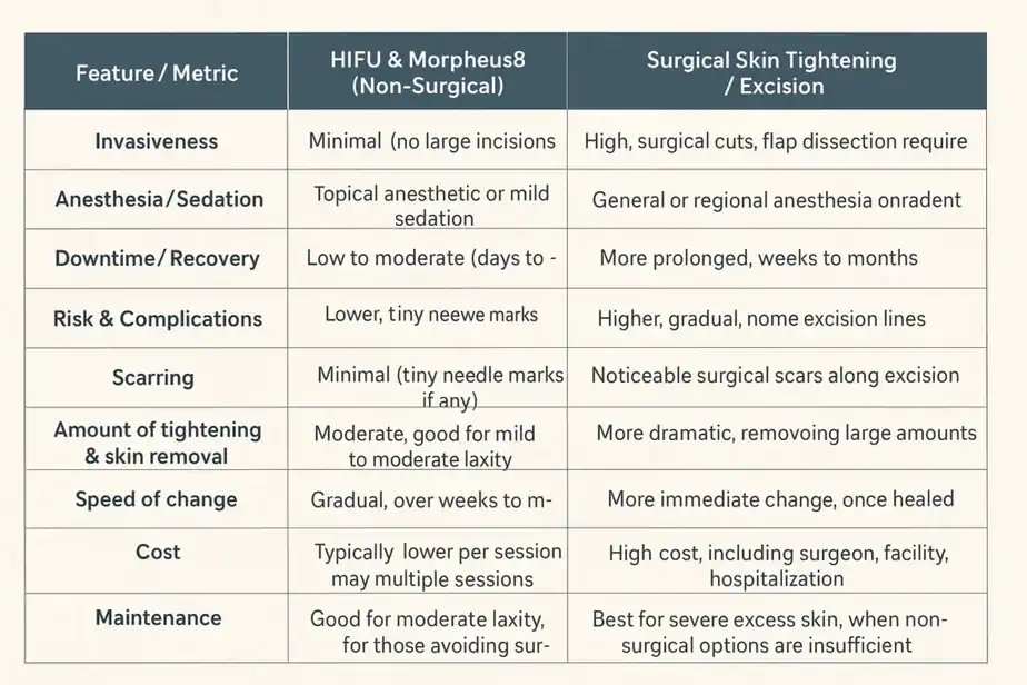 Table showing benefits of Lipo Freeze 2 U Nantwich treatments for skin tightening following weight loss injections.